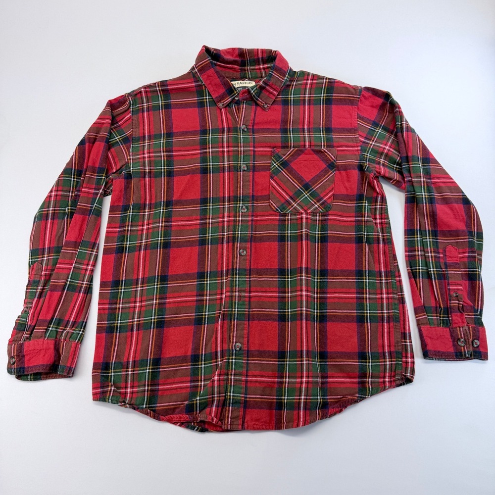 Magellan Outdoors Mens Large Red Green Plaid Flannel Shirt Classic Fit Cotton